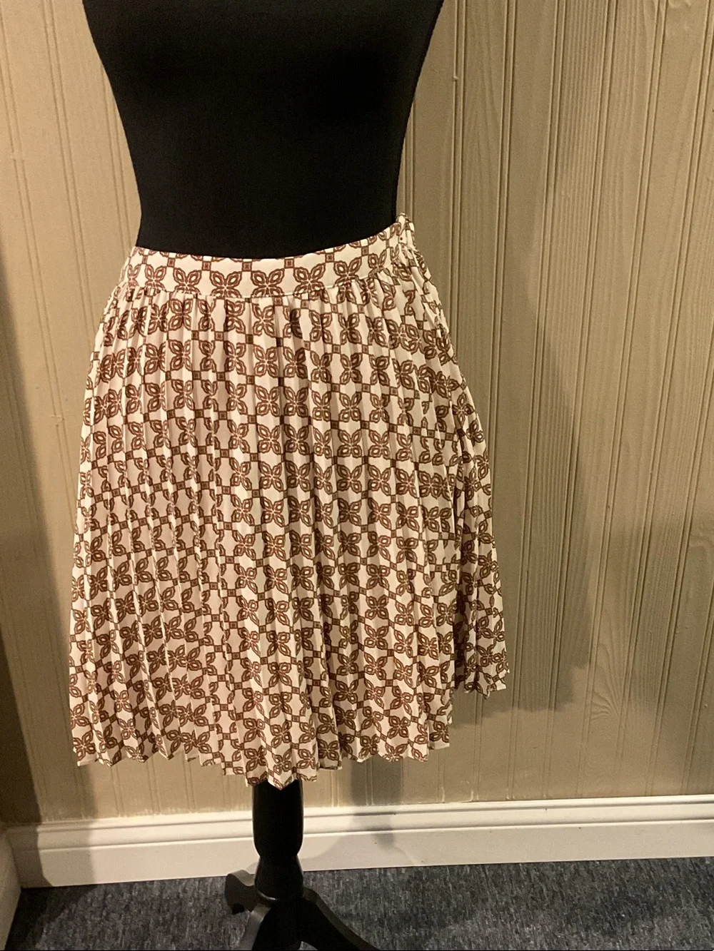 J. Crew Cream Skirt with Brown Geometric Print